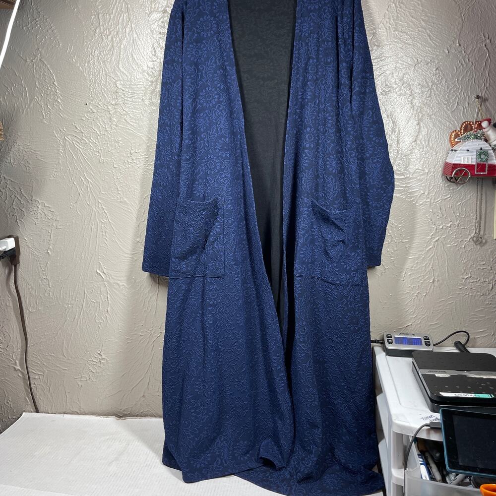 LuLaRoe Sarah Duster Long Cardigan Sweater Womens Navy Blue Pockets size‎ medium
